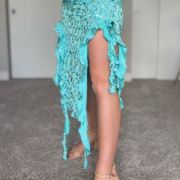 Handmade Mermaidcore Fairy Sequined Ruffle Dress - Acqua Blue - Size Small - Picture 5 of 8